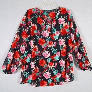 Derek Heart Sheer Floral BoHo Top Gathered Band Women's Size Medium Flower Flowy